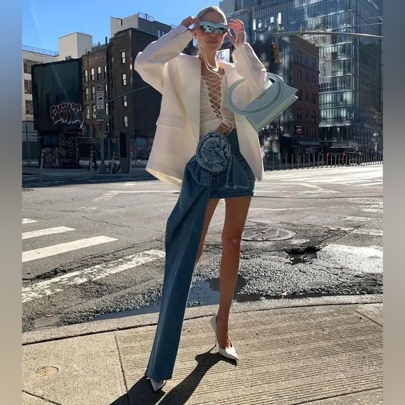 Blooming Blue Rose High Waisted Three-Dimensional Flower Asymmetrical Skirt - Picture 8 of 10